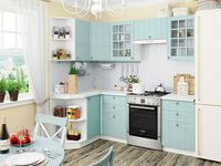 Небольшая угловая кухня в голубом и белом цвете Рыбинск